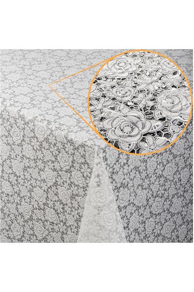 Blue Home Luxury Lace Look Pvc Transparent Non-Slip Stain-Resistant Table Cloth - White Rose