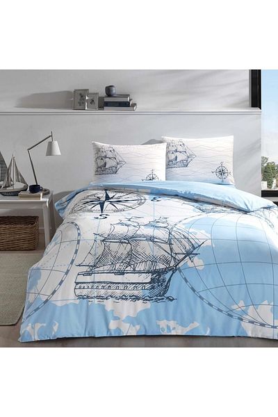 STOREMAX Ezg Ranforce Marin Patterned 100% Cotton Duvet Cover Set, Turquoise, Single Person Ezsnshop 1065757