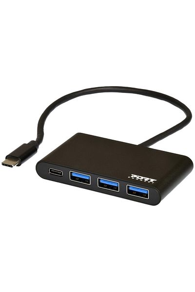 PORT DESIGNS Hub USB Port Designs 900122, 3 porturi USB 3.0 + 1 port USB-Type-C, conexiune Type-C, Negru