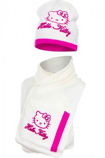Hello Kitty Set caciula si fular Hello Kitty, Alb ,52 cm