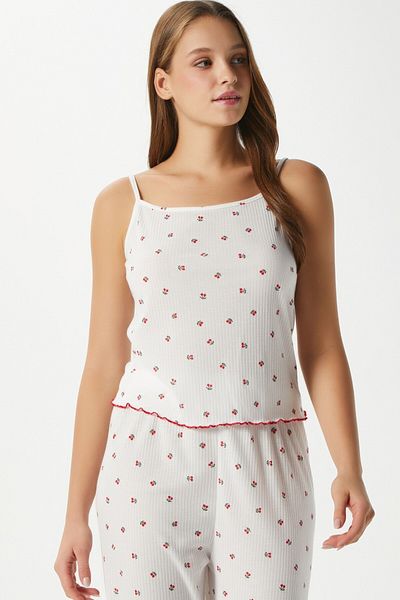 Ritnice Women's June Strappy Cherry Patterned Bottom Top Pajama Set