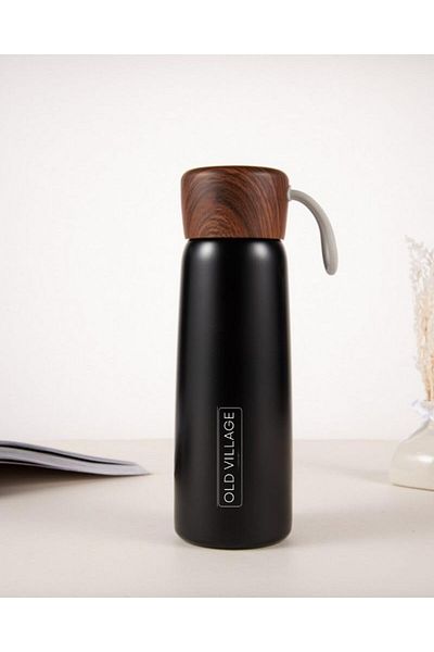STOREMAX Ezg Village Concept Stainless Steel 400 ml Wood Pattern Vacuum Travel Thermos with Lid, Water Bottle