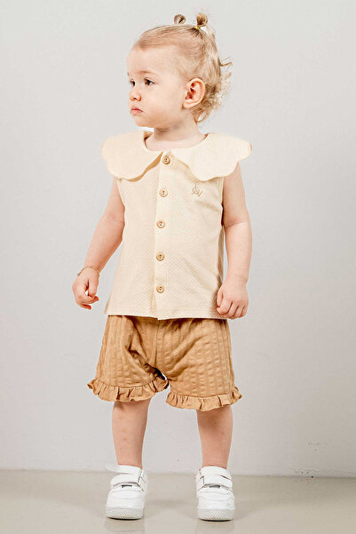 bombe Baby Kids Camel Cotton Shorts 2 Piece Set First I'M Trend Fashion Bottom Top Set