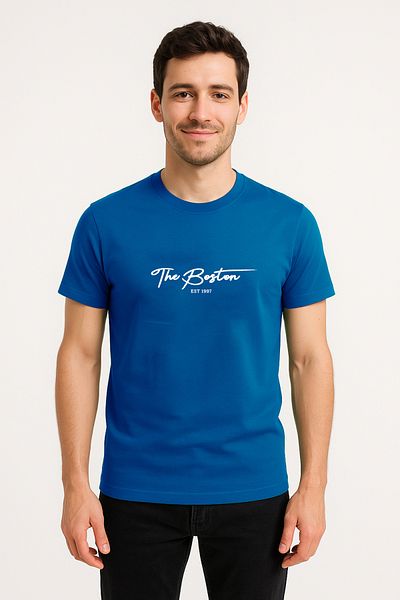 Let's Wear Ανδρικό μπλουζάκι Boston Printed από 100% οργανικό βαμβάκι Basic χτενισμένο βαμβακερό μπλουζάκι Navy Blue