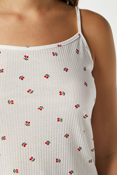 Ritnice Kadın June Askılı Kiraz Desenli Alt Üst Pijama Takımı