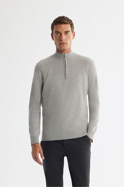 Avva Men's Gray Zippered Stand Collar Soft Touch Knitwear Sweater A42Y5056
