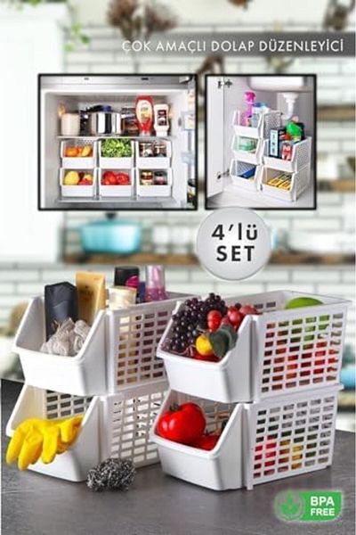 STOREMAX Ezg Home 4 Pieces Multi-Purpose Cabinet and Refrigerator Organizer White Ezsnshop 10657