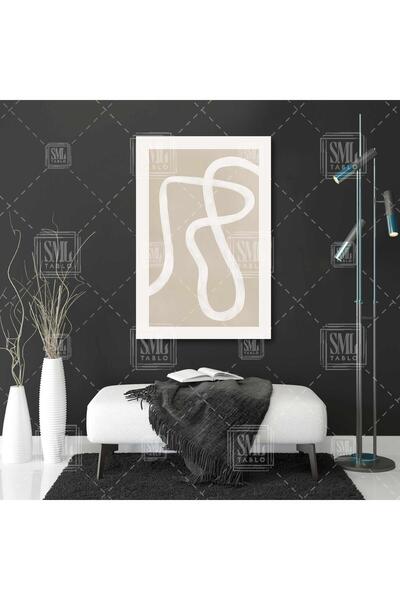 SML TABLO Bej Fon Üzerine Beyaz Fırça İzi Minimal Boho Dikey Kanvas Tablo