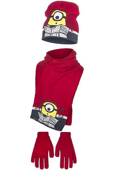 Minions Set caciula-fular-manusi, Minions,Rosu, 52 cm
