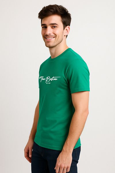 Let's Wear Ανδρικό μπλουζάκι Boston Printed από 100% οργανικό βαμβάκι Basic χτενισμένο βαμβακερό μπλουζάκι Navy Blue