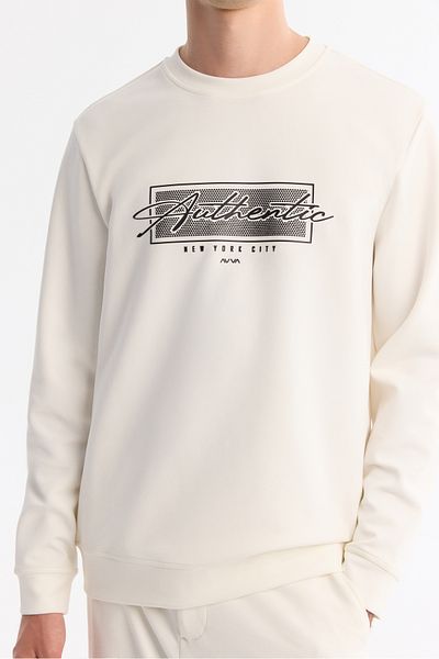 Avva Ανδρικό φούτερ Ecru Crew Neck Easy-Iron Cotton A42y1270