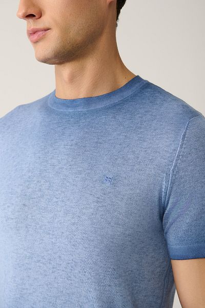Avva Men's Indigo Crew Neck Paint Effect Knitwear T-Shirt A41Y5115