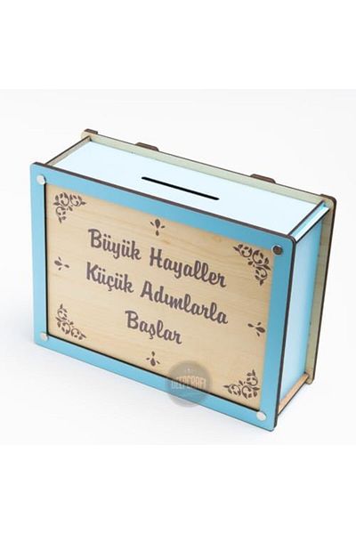 Mu Art Ahşap Mrt Deep Creative Parabox Target Piggy Bank Blue Cream Color Wooden Locked Art 871301