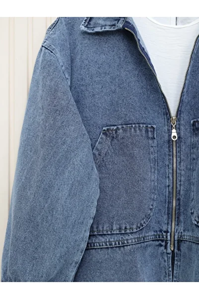 HİJABAYA Denim Suit with Side Buttons and Zippered Skirt