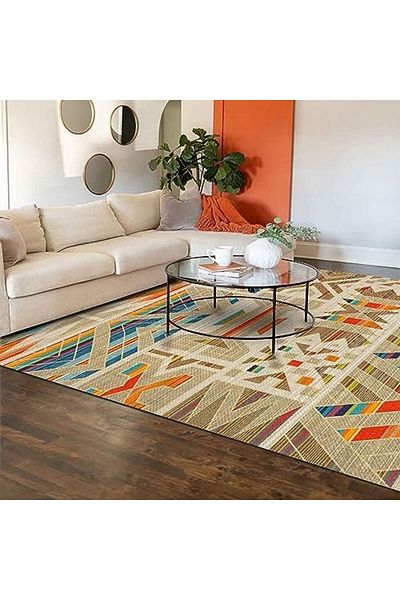 Mu Art Ahşap Mrt Dizayn Crocus Patterned Cotton Based Washable Non-Slip Antibacterial Living Room Carpet 120X1