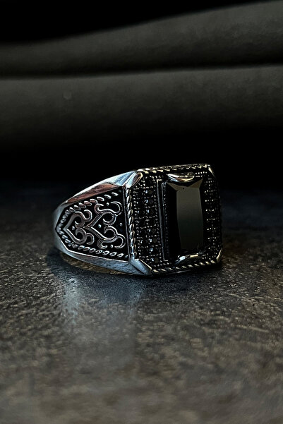 goldberia Oniks Baget Taşlı Gümüş Erkek Yüzüğü