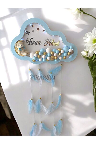 7Renk Ayıcıklı İsimli Bubble Renkli Toplu Led Işıklı Bulut Bebek Kapı Süsü,Erkek Bebek Kapı Panosu
