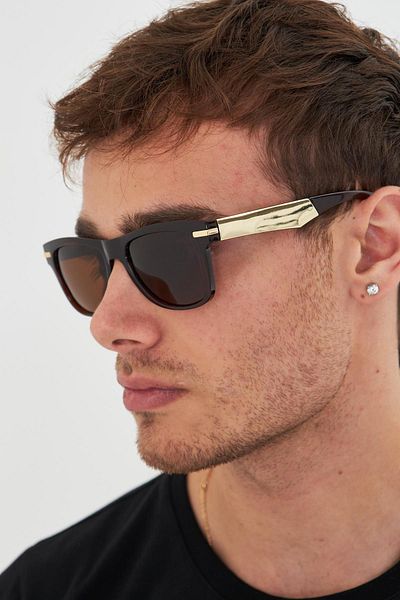 ModaLand New Season Gold Detailed Men's Sunglasses with Polarized Glass