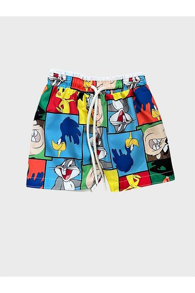 ALİŞ KİDS Pantaloni scurți de baie pentru băiat, Blue Rabbit Chick, cu șnur