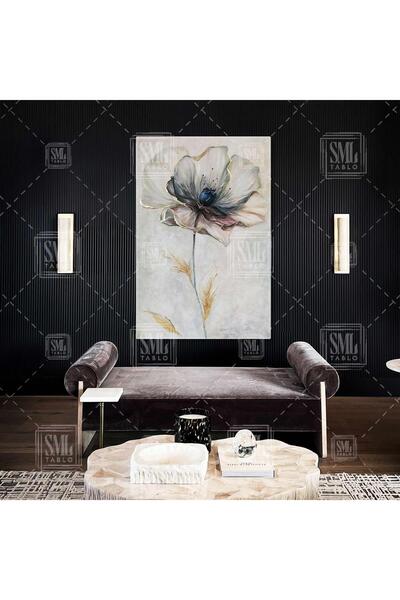 SML TABLO Gold Detaylı Zarif Çiçek Dikey Kanvas Tablo