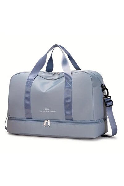 Alaçatı Mavi Spor Çantası , Büyük Kapasiteli Bagaj Çantası , Fonksiyonlu Çanta / Ayakkabı Bölmeli