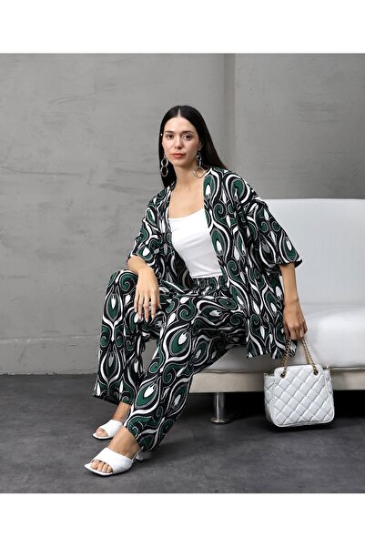 hiraz fashion Women's Twill Fabric Kimona Double Set