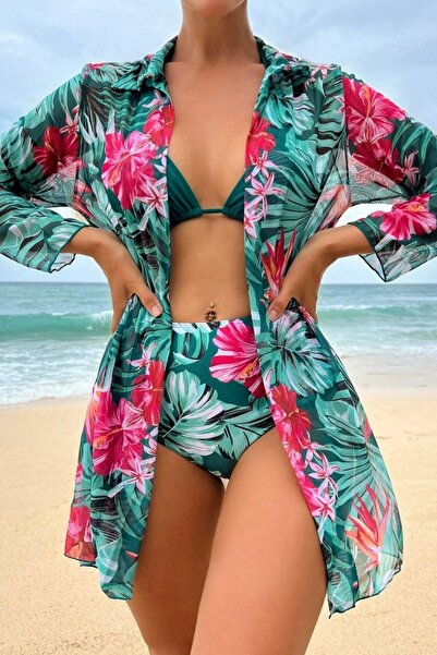 BELLA NOTTE 3 Parça Yüksek Bel Gömlek Ve Bikini Takımı