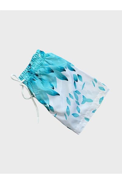 ALİŞ KİDS Pantaloni scurți de baie pentru băiat, verde apă, cu frunze, cu șnur