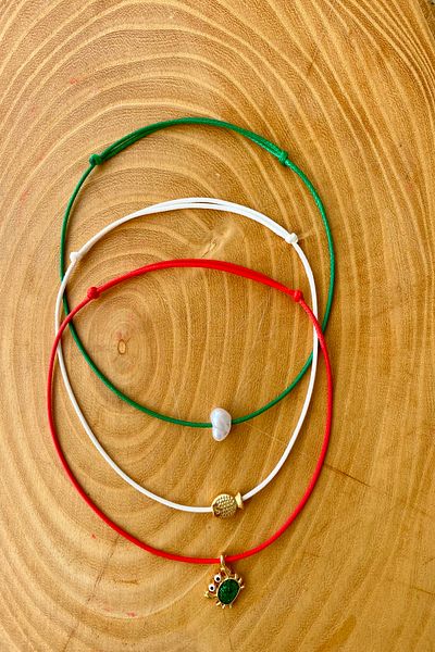 Shepidi 3Pcs Crab Fish Red Green White Korean Rope Slide Lock Weave Anklet