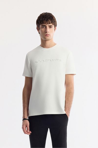Avva Men's Ecru Crew Neck Injection Printed Interlock T-Shirt A51Y1001