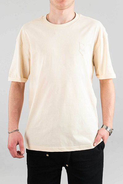 bombe Ανδρικό μπλουζάκι με λαιμόκοψη Basic Semi Oversize Μπεζ μπλουζάκι με απλό εμπριμέ