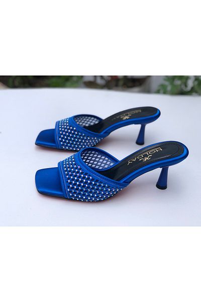 Holdays Papuci de damă saks albastru satinat cu piatră