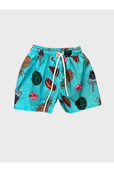 ALİŞ KİDS Pantaloni scurți de baie cu șnur cu model ananas verde pentru băiat