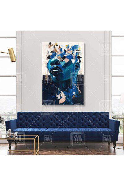 SML TABLO Pictură verticală pe pânză cu portret abstract în tonuri albastre