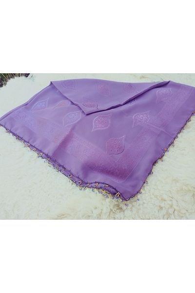 hoaryage Handmade Crochet Patterned Jacquard Scarf Beaded Scarf on Fabric