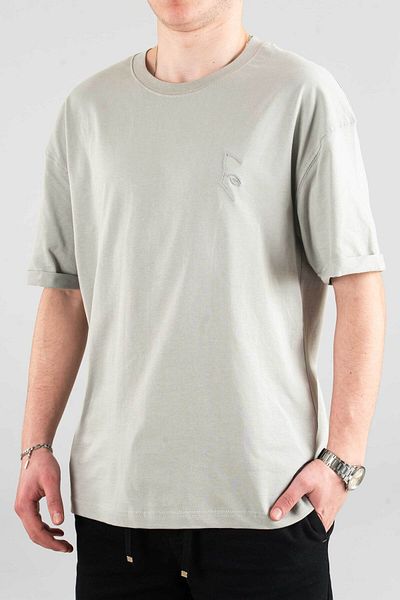 bombe Ανδρικό μπλουζάκι με λαιμόκοψη Basic Semi Oversize μονόχρωμο γκρι μπλουζάκι
