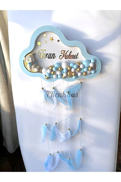 7Renk Ayıcıklı İsimli Bubble Renkli Toplu Led Işıklı Bulut Bebek Kapı Süsü,Erkek Bebek Kapı Panosu