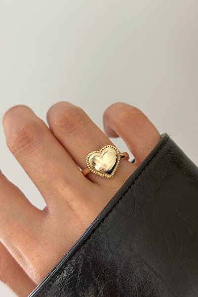 Lavian Accessories Gold Bombeli Kalp Vintage Ayarlanabilir Yüzük