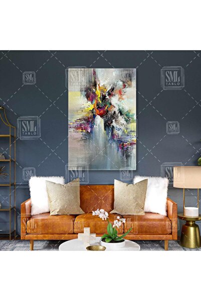 SML TABLO Renkli Soyut Kompozisyon Fırça İzleri Dekoratif Dikey Kanvas Tablo