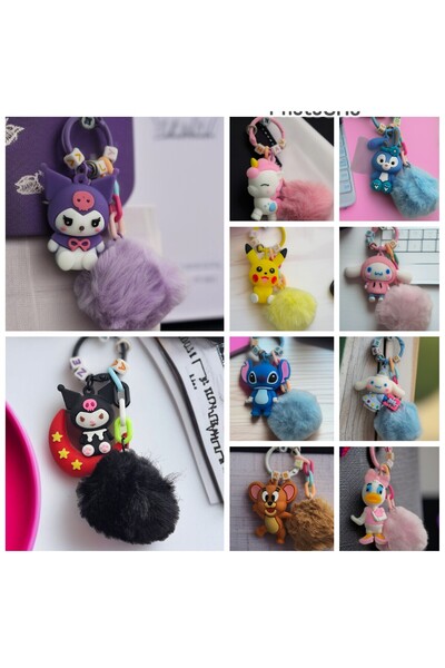 Meyra Accessories Sanrio Karikatür Ponponlu Lüx Telefon Süsü Anahtarlık Çanta Aksesuarı 1 Adet Peluş Oyuncak