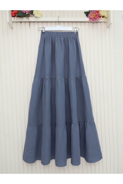 HİJABAYA Elastic Waist Piece Fabric Muslin Skirt