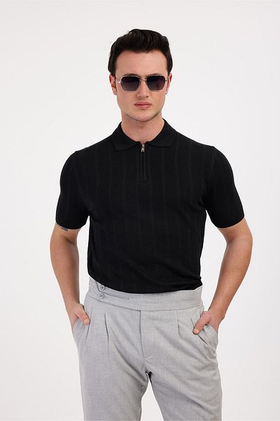 Decas Βαμβακερό μπλουζάκι PURA Polo Neck - Μαύρο