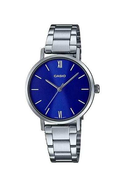 Casio Women's Wristwatch with Navy Blue Dial and Metallic Color Band, 24 Months Warranty
