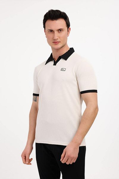 Decas GALAXY Polo Neck Βαμβακερό T-Shirt - Μπεζ
