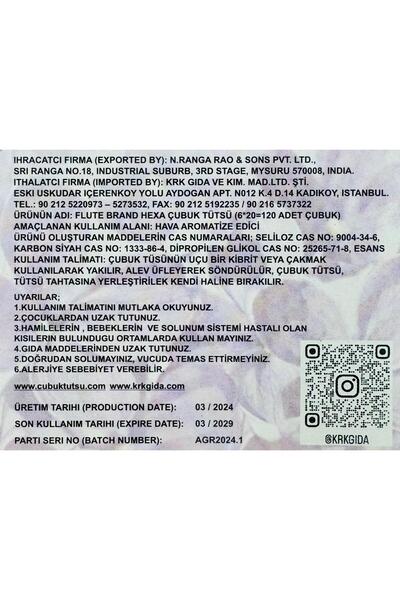 Genel Markalar Çubuk Tütsü (LEYLAK) Hexa Lilac 1 Adet=20 Çubuk