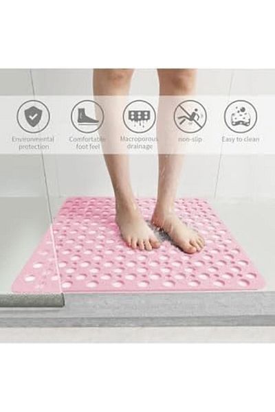 LUXE Non-Slip Shower Cabin Bathroom and Shower Mat Square Bubble 54 X 54 cm Pink Color Sea149P Lxshp 105552