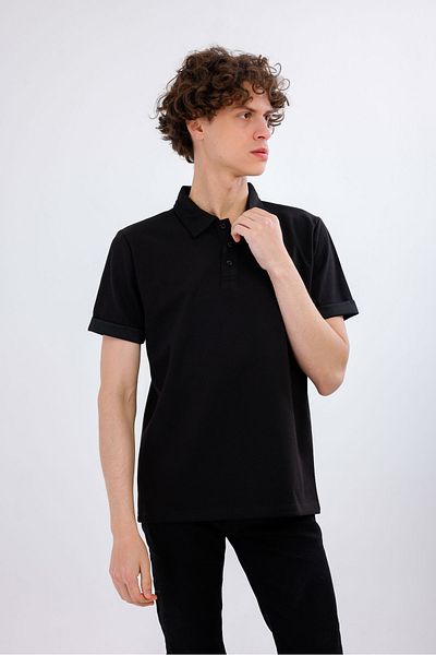 Decas Βαμβακερό μπλουζάκι IGNITUS Polo Neck - Μαύρο