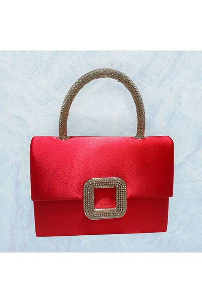 Butik Beyabags Satin Red Buckle Detailed Evening Dress Bag with Handle