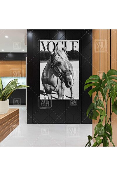 SML TABLO Vogue Dergi Kapağı Siyah Beyaz Asil At Hayvan Dekorasyon Dikey Kanv...