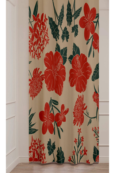 GREENDECOR Bohem Çiçek Yaprak Antika Desenli Özel Tasarım Dijital Baskılı (Tek Kanat) Modern Şık Tarz Fon Perde